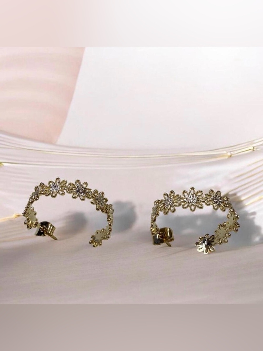 Gold Floral Detail Hoop Earrings